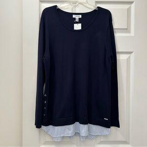 NWT Calvin Klein Navy Illusion Layered Sweater